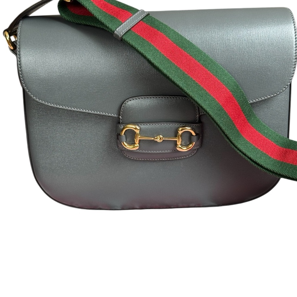 Gucci Horsebit 1955 unisex grey calfskin box shoulder bag authenticated
